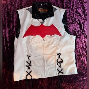 XL Moviestar white leather jacket with Red Batman Logo